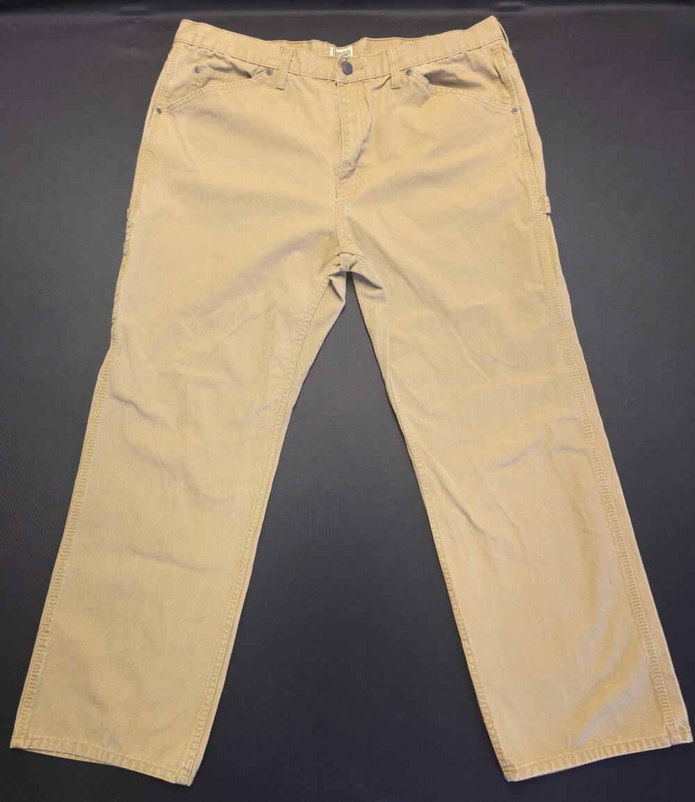 Schmidt Mens Carpenter Work Pants 42x32 Tan Khaki‎ Cotton Utility Workwear